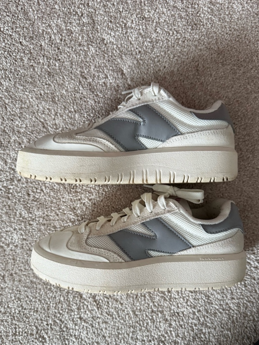 New Balance Women’s Platform Sneakers in Cream & Gray